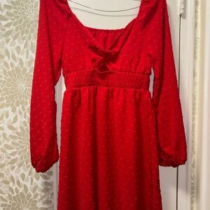 Red Square Neck Bishop Sleeve Sundress